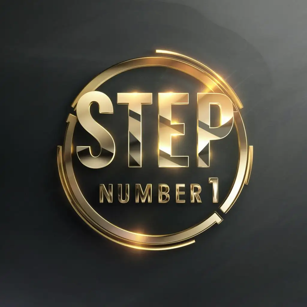 logo, 3d golden logo, with the text "Step number 1", typography