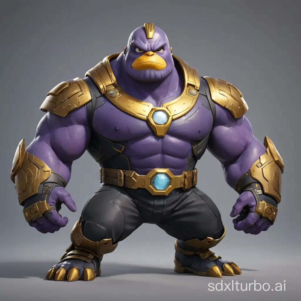 penguin thanos, game character, standing at full height, funny, no background