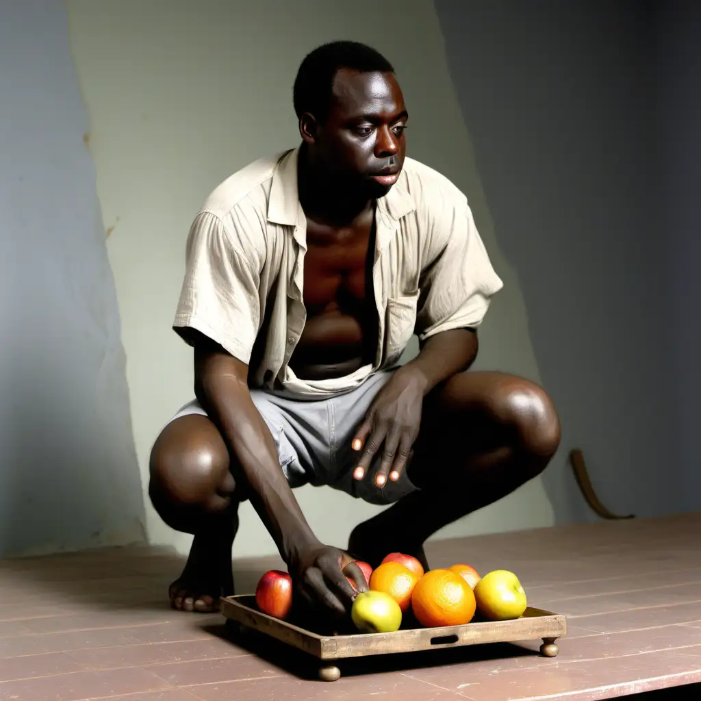 African Slave Offering Fresh Fruits with Humility