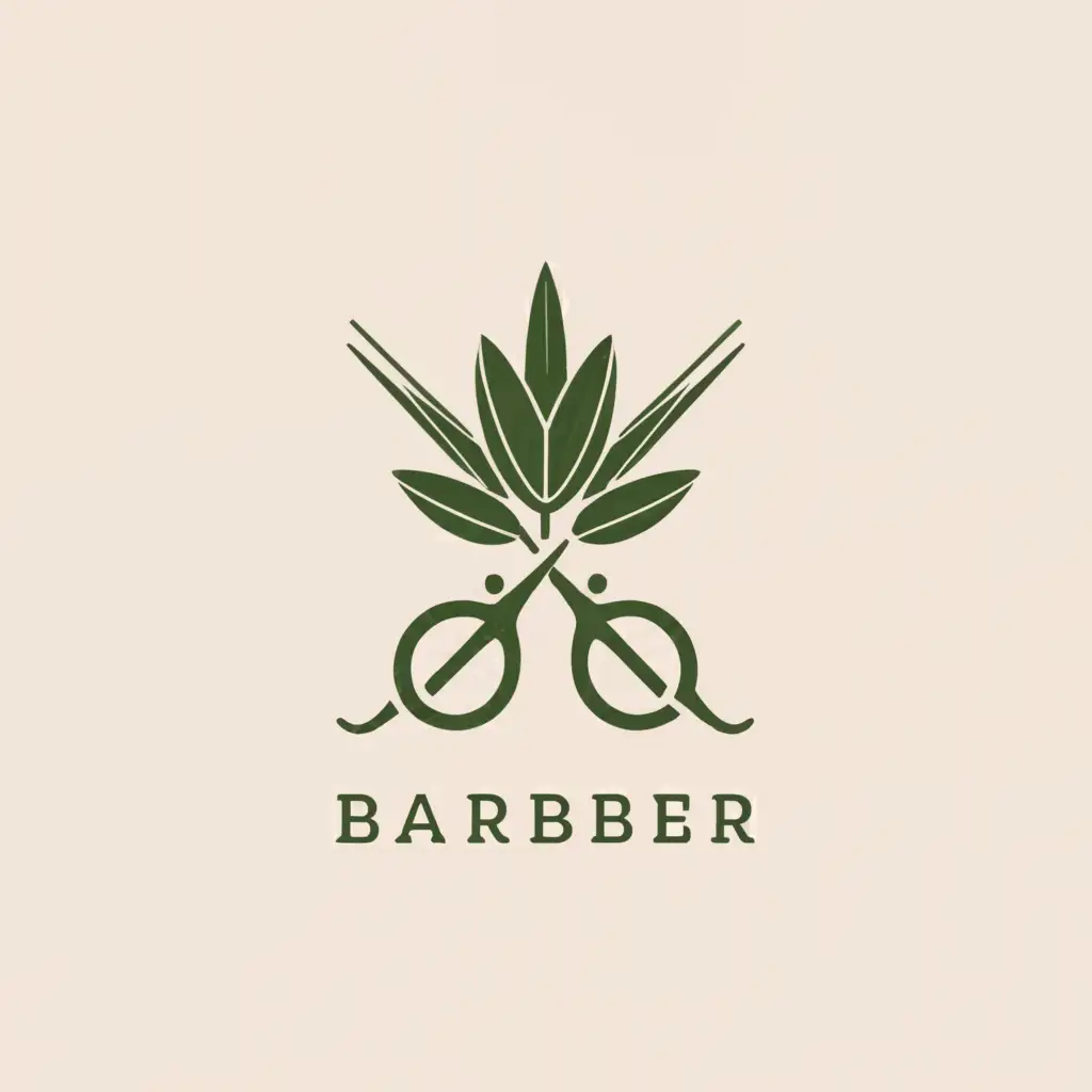 a logo design,with the text "Acasia Barber", main symbol:scissors and Acasia leaf,Moderate,clear background