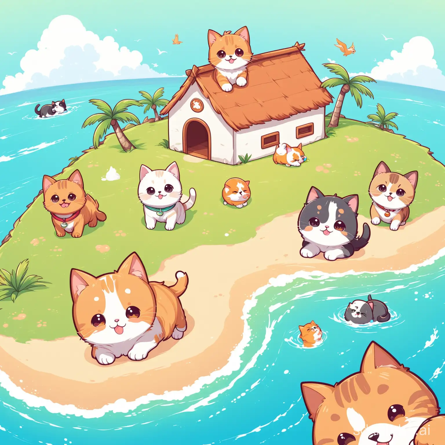 Adorable-Island-Logo-with-Playful-Cats-and-Dogs