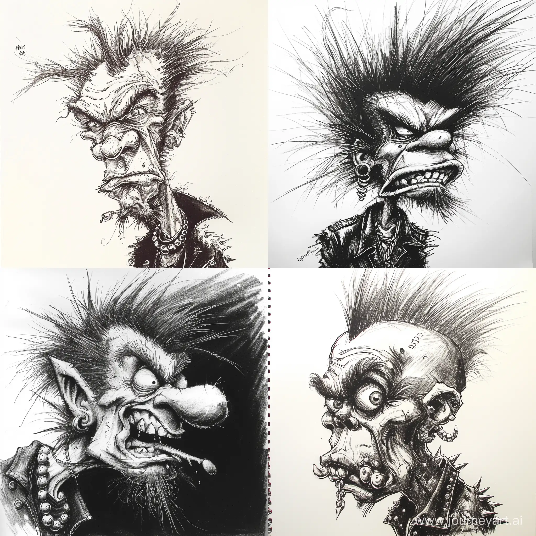 Exaggerated-Metalhead-Rock-Baby-Extreme-Caricature-Conte-Drawing