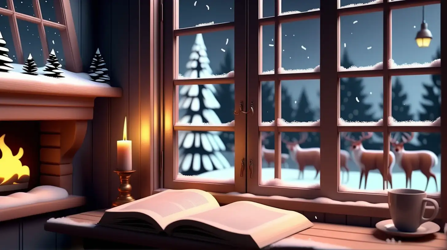 Cozy Winter Ambiance with Looping Snowfall Relaxing Reading Nook 4K Video