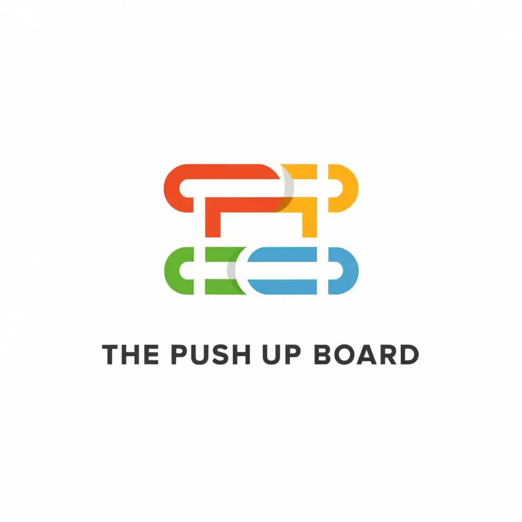 a logo design,with the text "The Push Up Board", main symbol:4 skinny rectangles with curved corners in colors of yellow, red, green, and blue,Moderate,be used in Sports Fitness industry,clear background