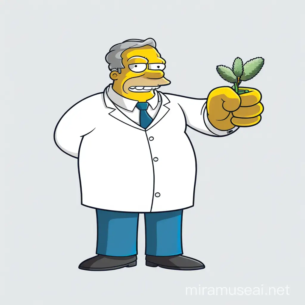 Clean up this illustration like an older, wise  character from the Simpsons holding a piece of sage and wearing a suit.
