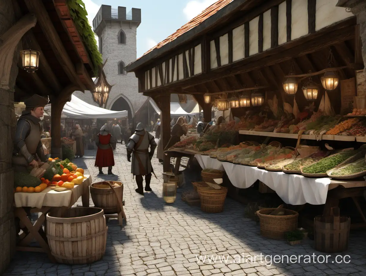 Средневековый рынок, небольшое количество деталей