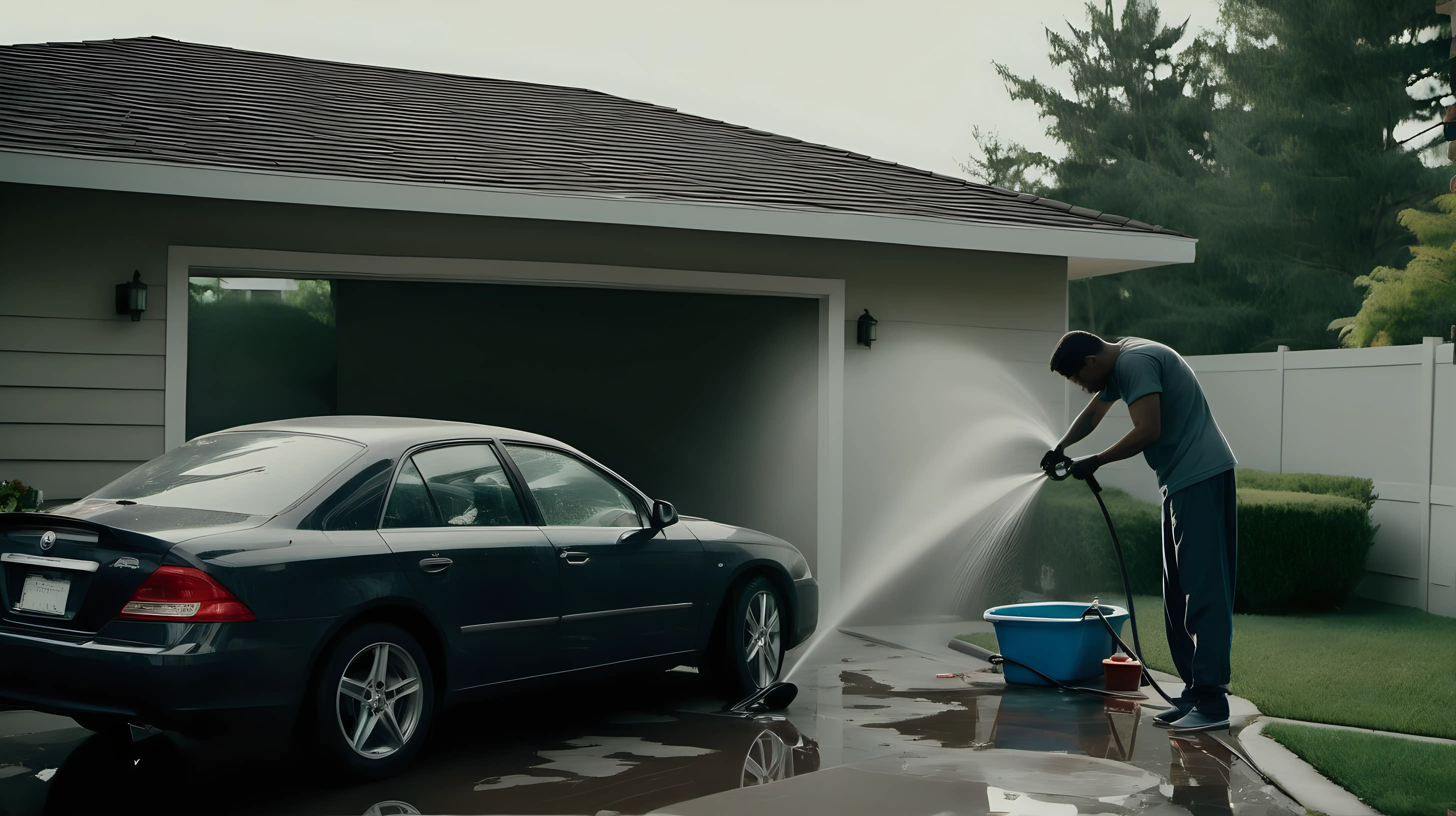 Residential Car Maintenance Serene Home Car Wash Scene