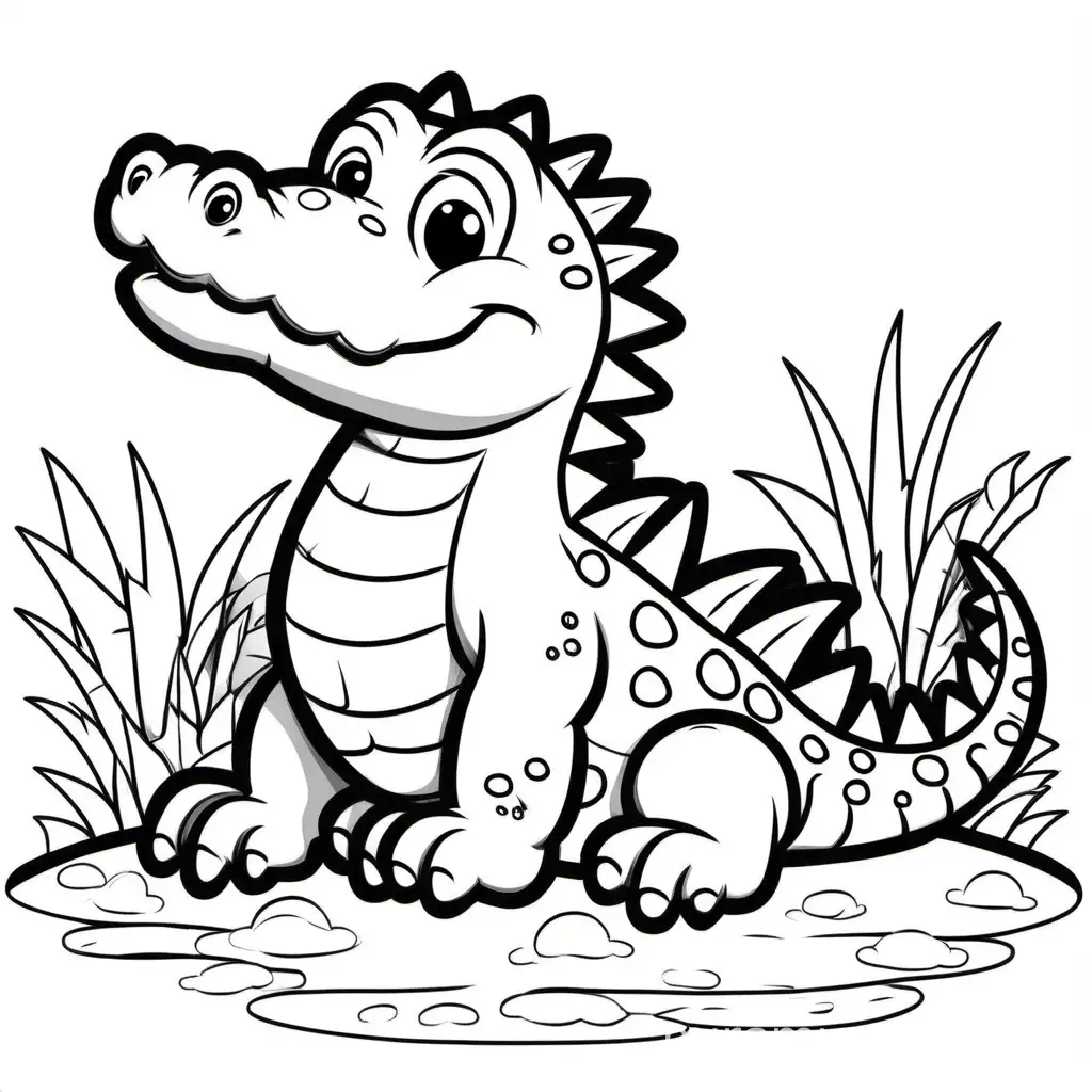 draw a cute Crocodile with only the outline no background for coloring book.

