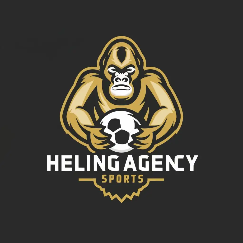 a logo design,with the text "Heling Agency Sports", main symbol:Black and gold
Gorilla Soccer,Moderate,be used in Sports Fitness industry,clear background