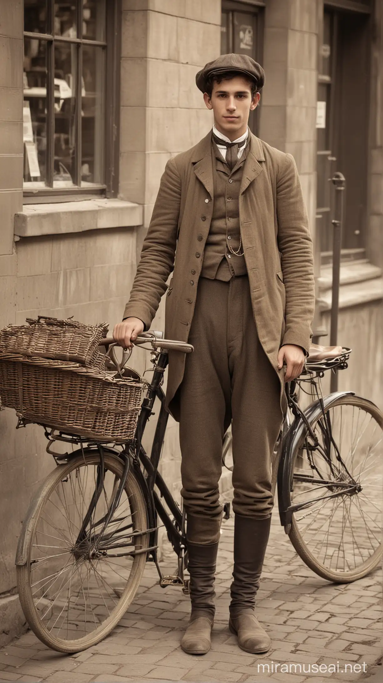 Victorian Bicycle Salesman Young Man Peddling Bicycles in 19th Century Setting