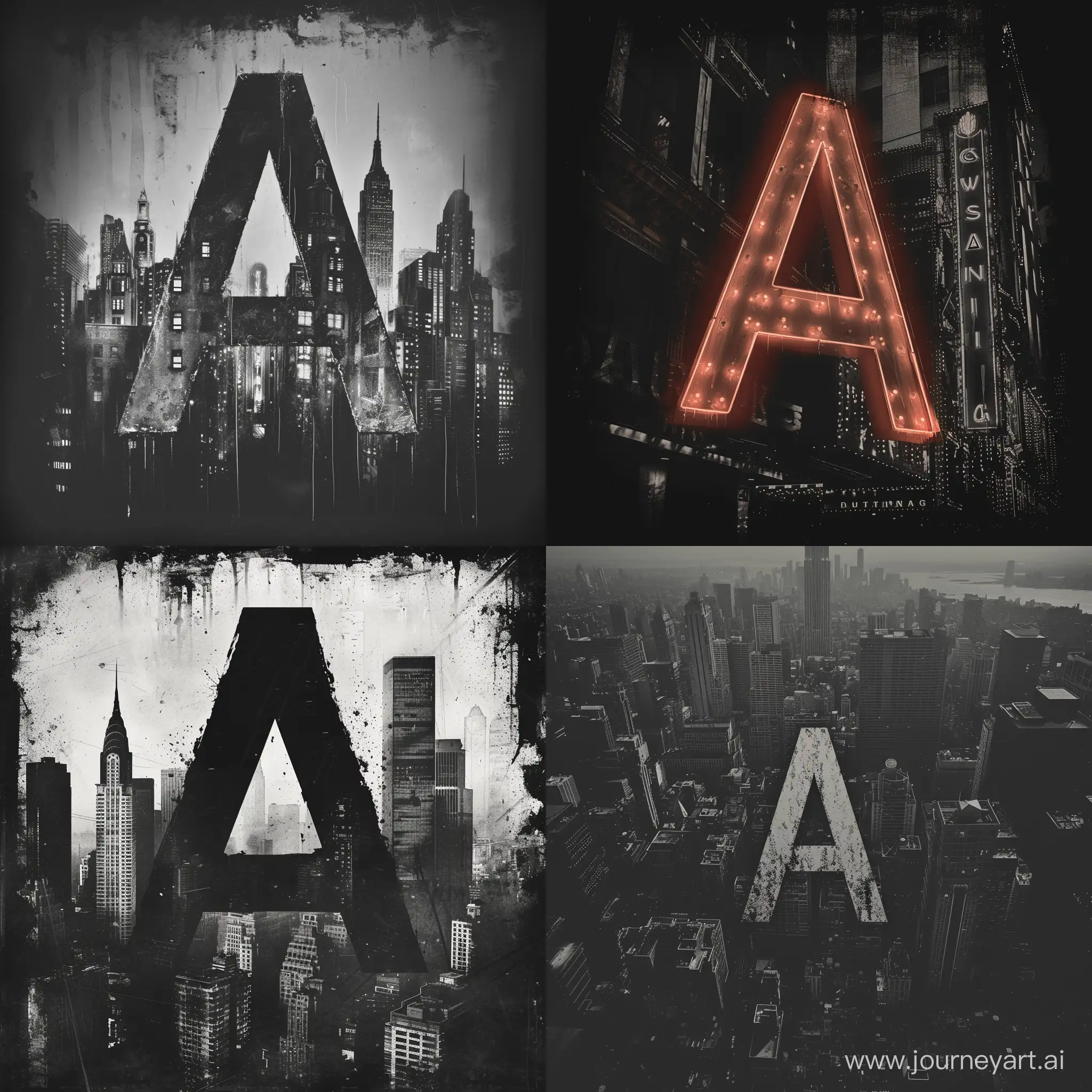 Noir-Cityscape-Letter-A-in-Old-Hollywood-Style