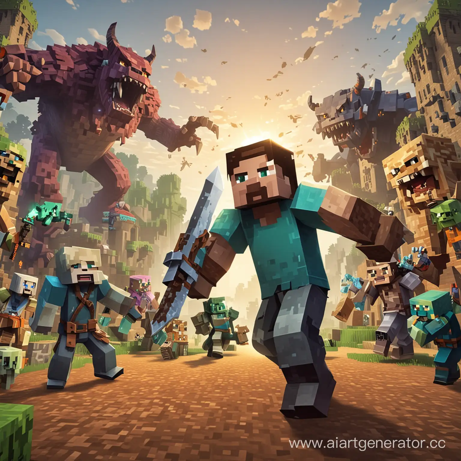 Brave-Minecraft-Warriors-Battling-Fierce-Monsters