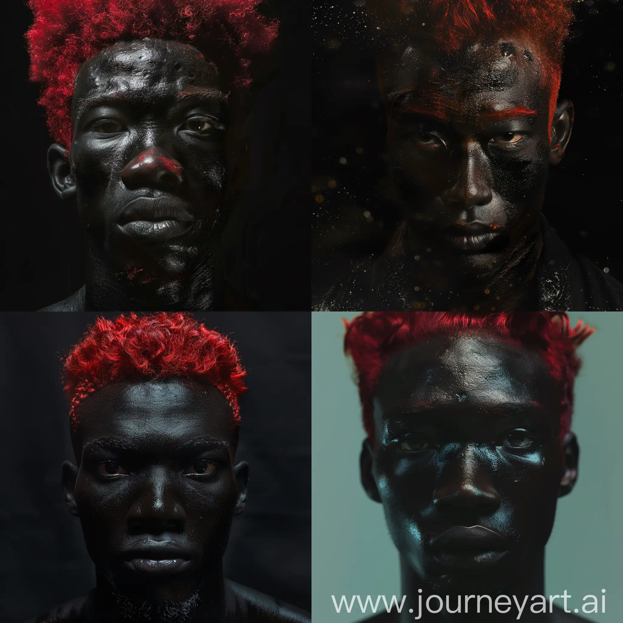 The full screen face of a black man who has red hair and is Chinese