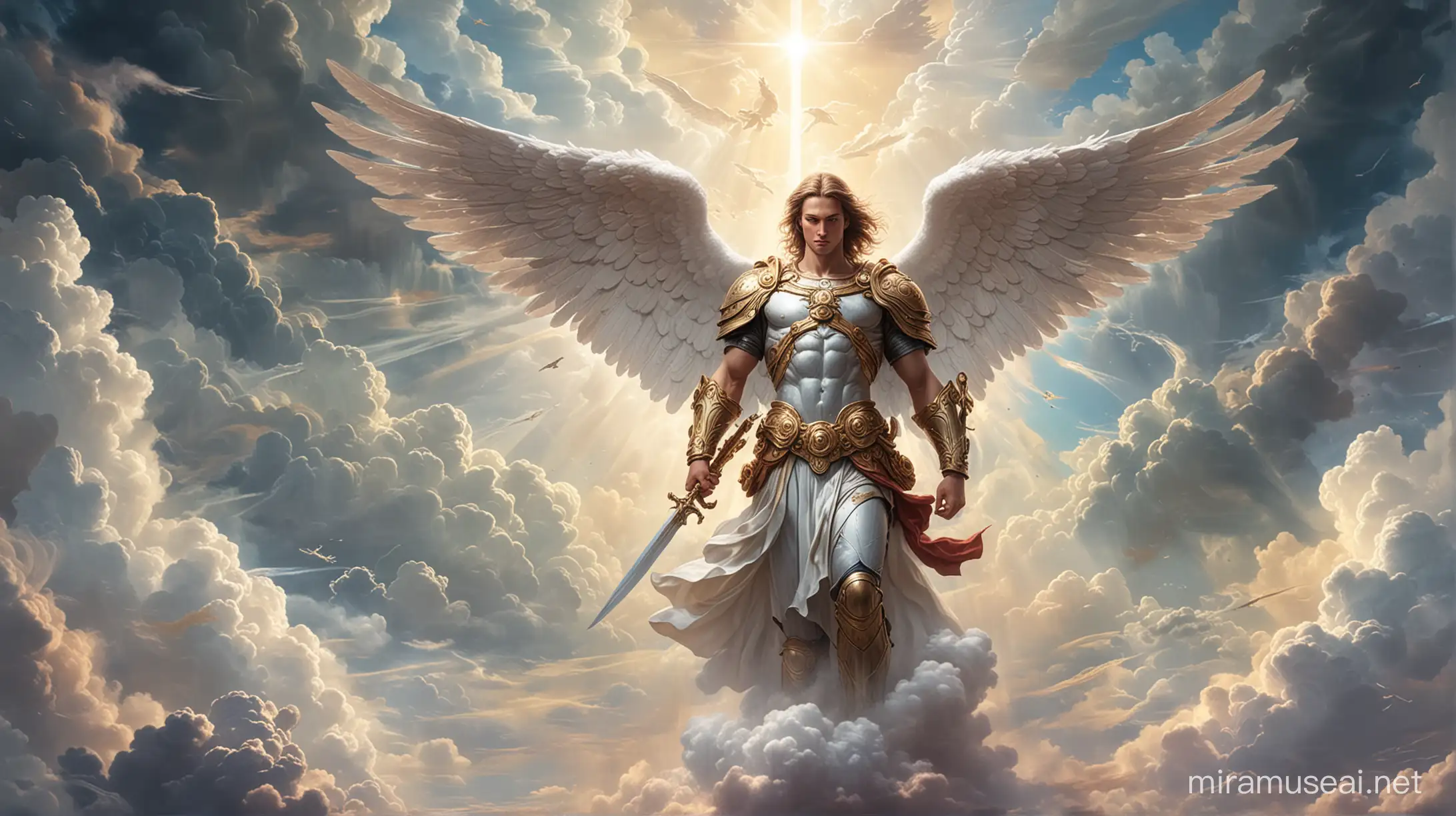 Divine Archangel Descending Through Heavenly Clouds