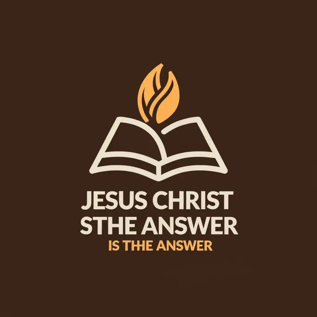 a logo design,with the text 'Jesus Christ is the Answer', main symbol:Bible, fire but no Cross sign,Minimalistic,clear background