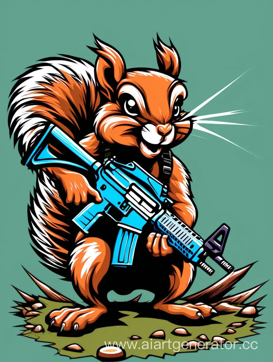 ANGRY  squirrel with ar-15, COLORED, vector style