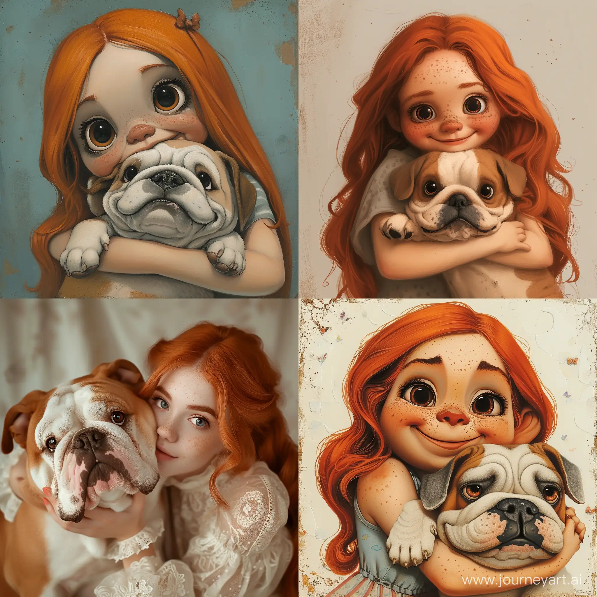Adorable-RedHaired-Girl-Embracing-Chubby-Bulldog-Heartwarming-Moment