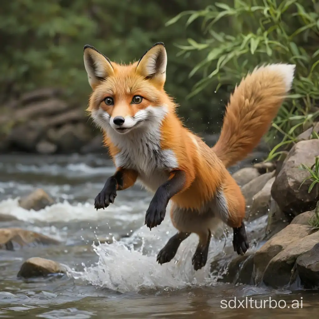 a female fox jump into the river