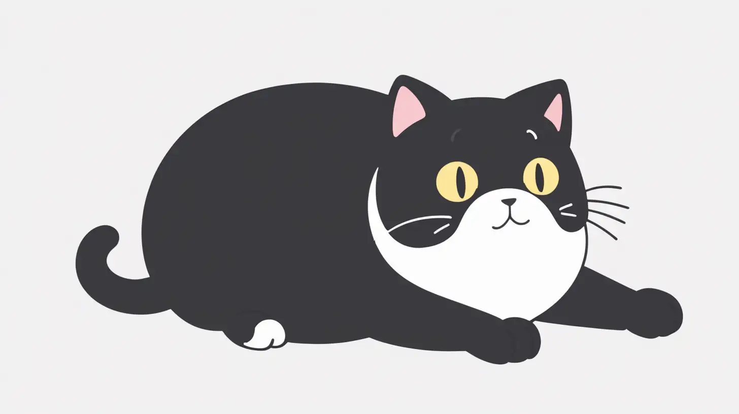 cute pudgy anime black cat loaf white background minimal design