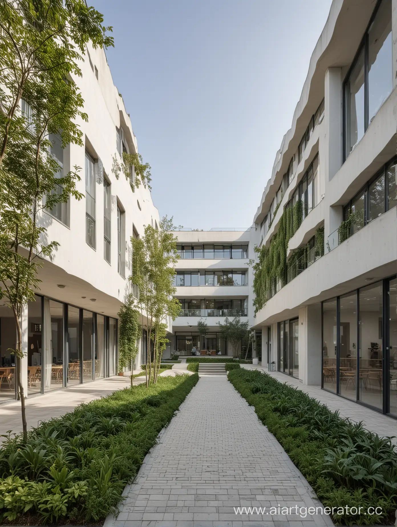 Contemporary-Private-School-Campus-Wave-Building-with-Courtyard-and-Green-Facade