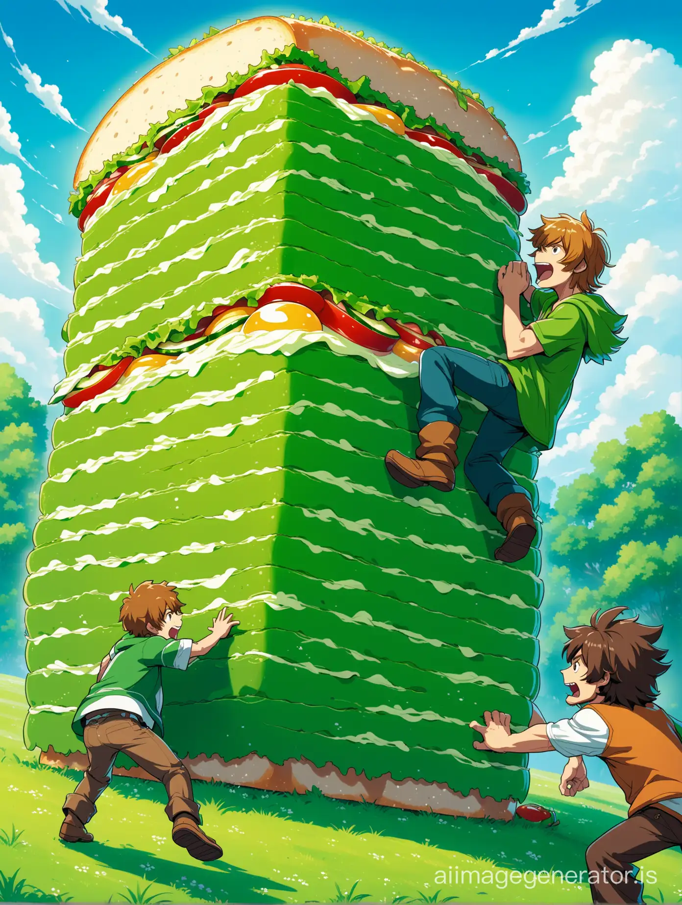 Shaggy battling a giant, living sandwich that's trying to eat him instead.