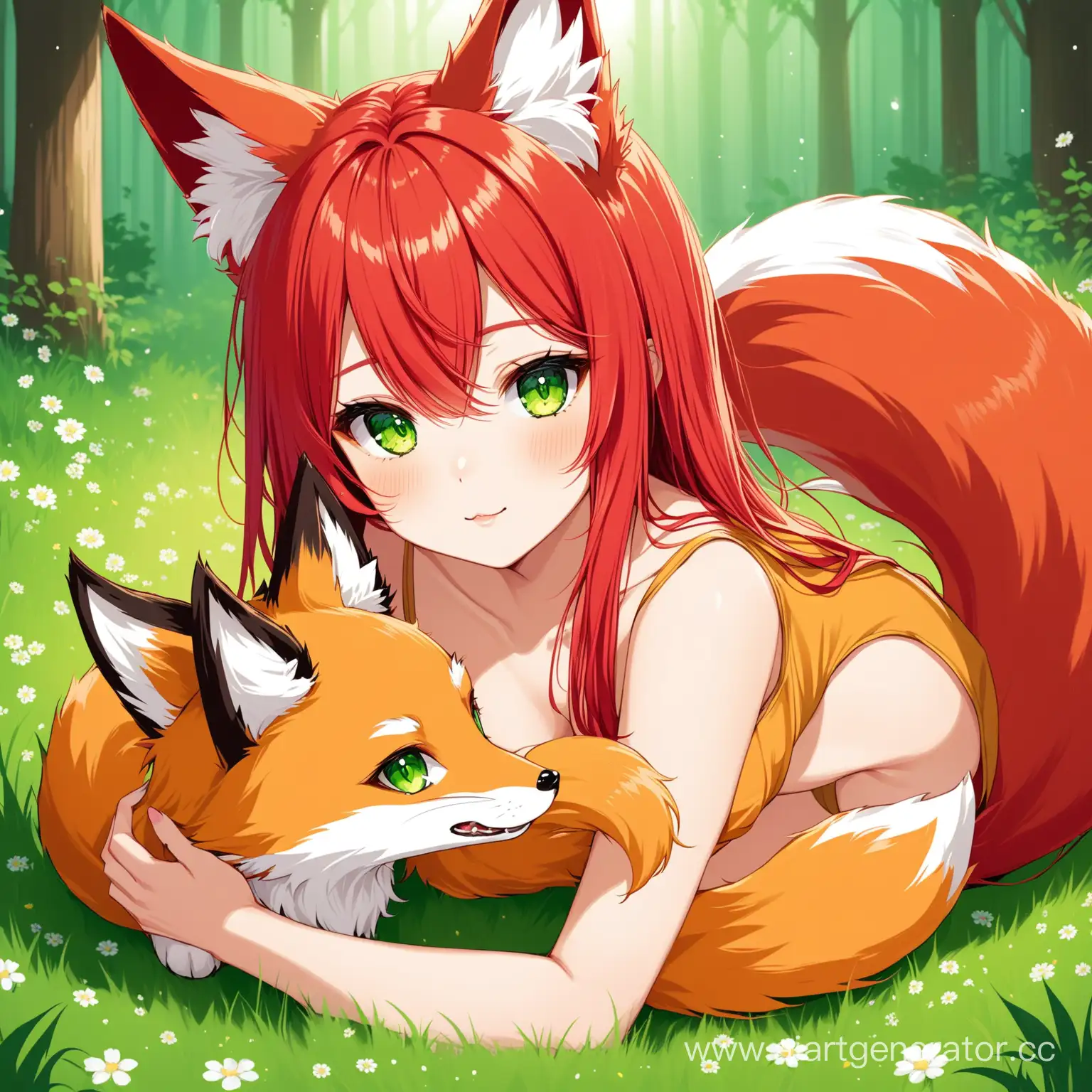 RedHaired-Girl-with-Fox-Ears-and-Pet-Fox