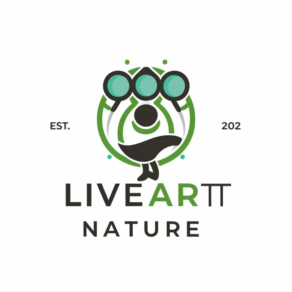 a logo design,with the text "liveart nature", main symbol:a child, use binoculars, front picture, make a logo, simple black and white graphic style,Moderate,be used in Education industry,clear background