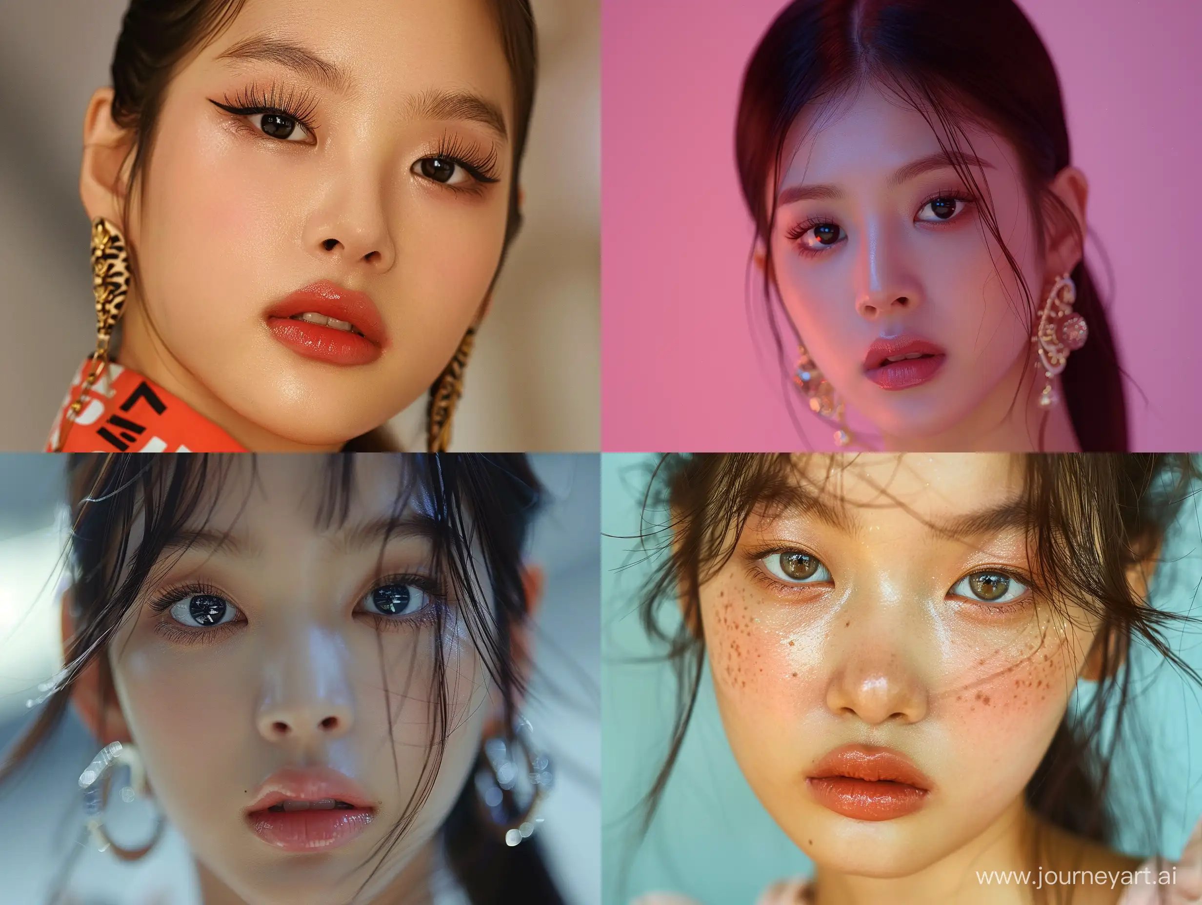 A beautiful Asian woman with wide-set eyes, a youthful appearance, and facial features resembling Blackpink's Jennie. balenciaga styles, --v 6