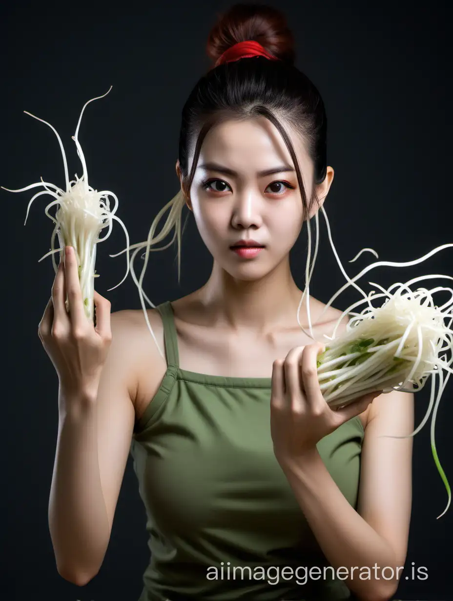 A beautiful woman who fights using bean sprouts as a weapon