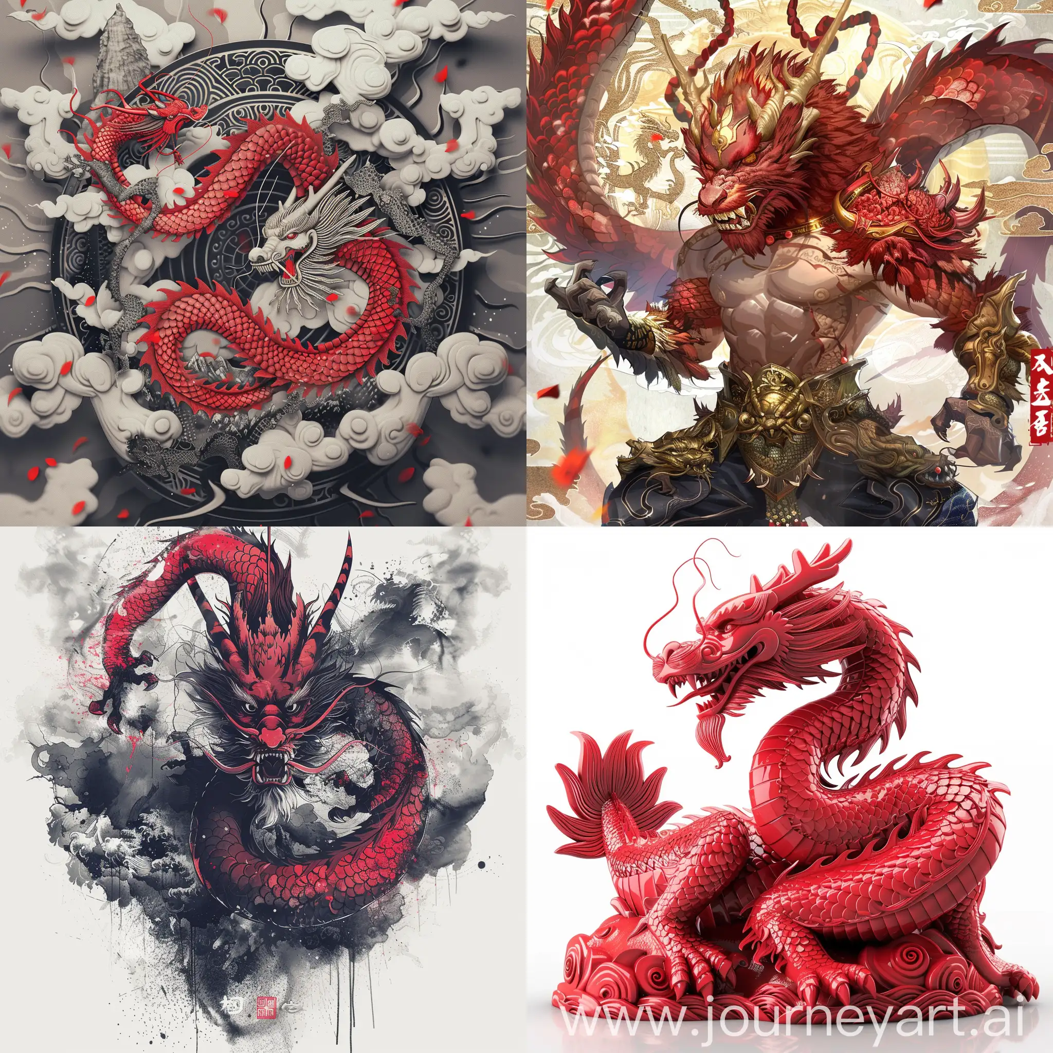 a boss with red Chinese dragon