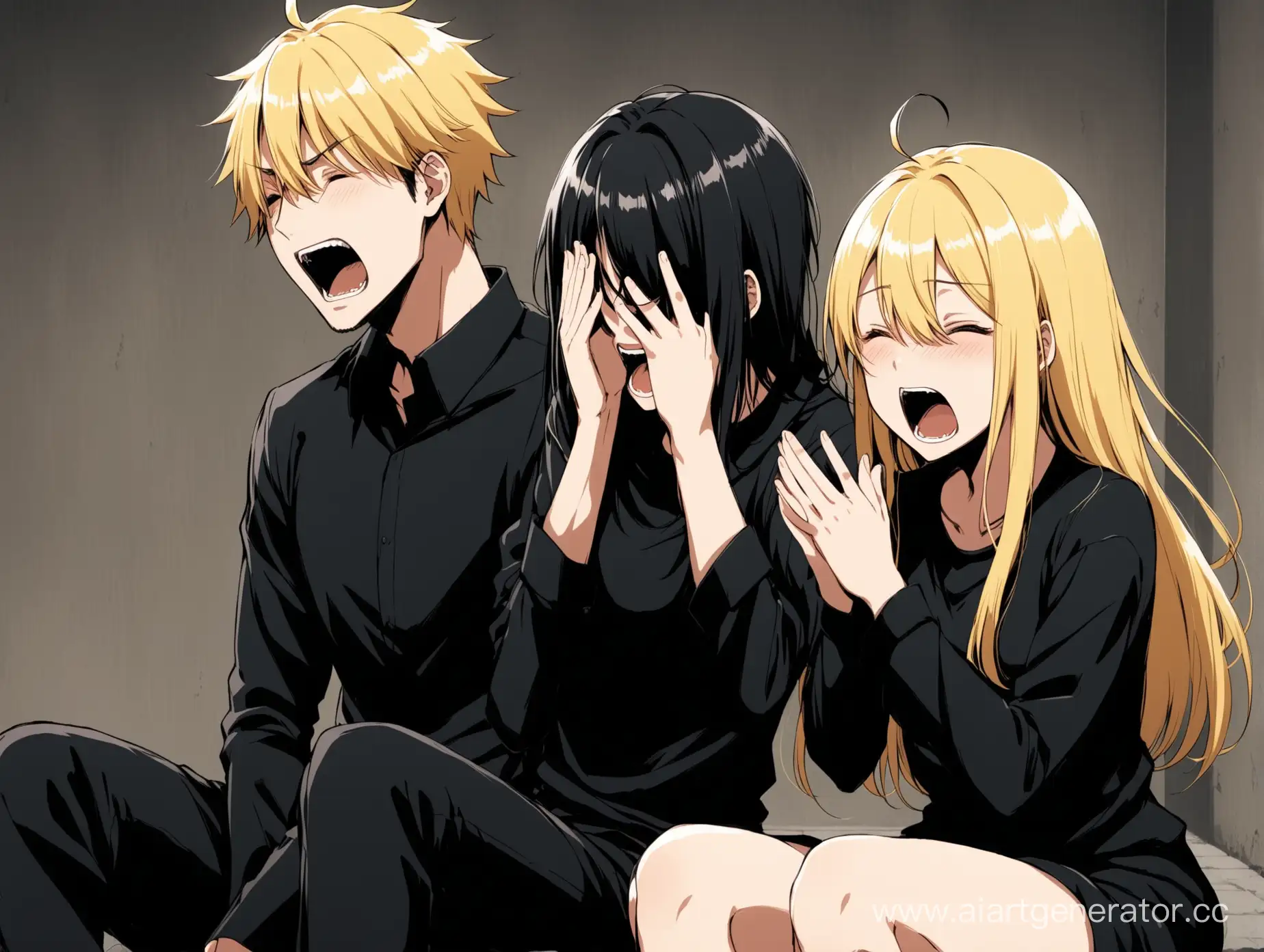 Anime-Couple-in-Panic-Blond-Guy-and-BlackHaired-Girl-Covering-Eyes