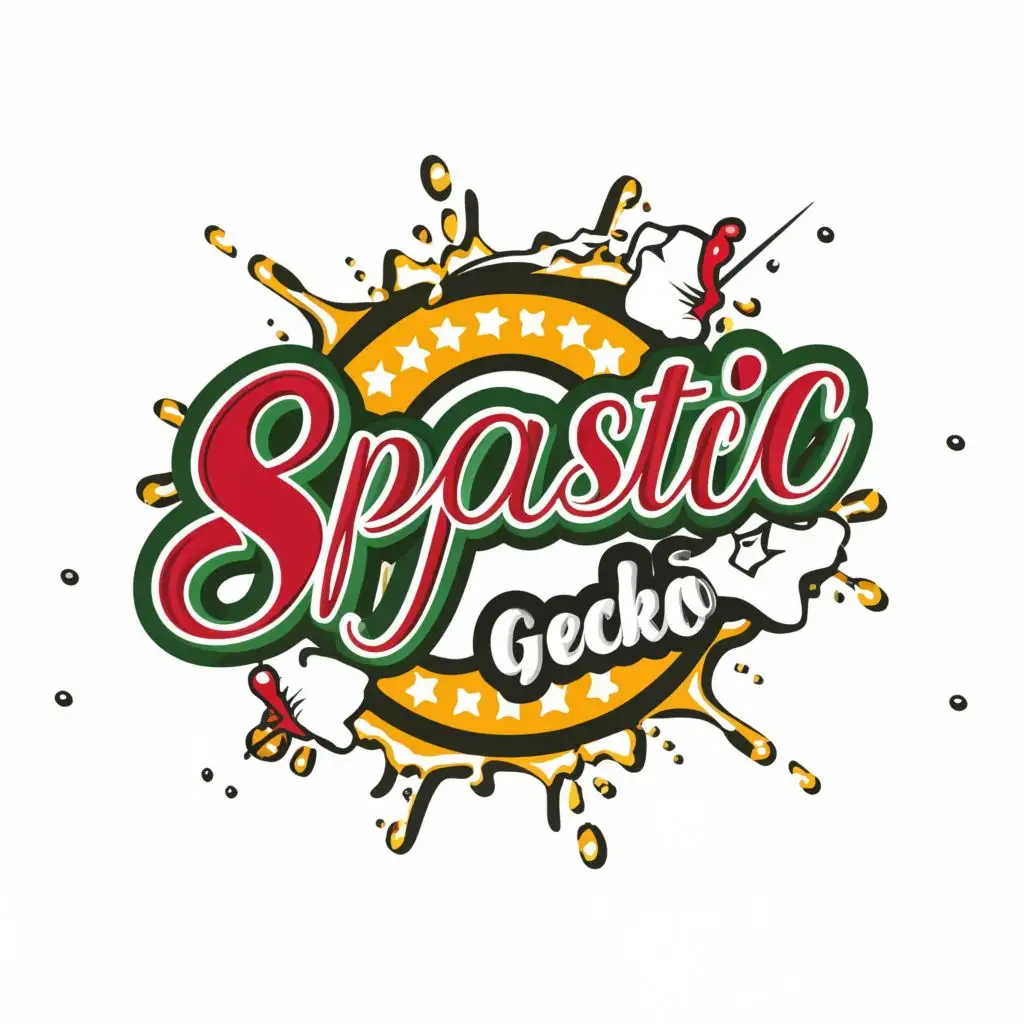 logo, logo, vector 90s style, with the text "SpasticGecko" typography, WHITE BACKGROUND, bright vibrant colors. ultra sharp 3mm outlined lettering and image, full color image fill, ultra-detailed images with sharp lines and textures, capturing every detail with precision, ultra fine sharp outlined image, no copyright, no watermark, with the text ".", typography