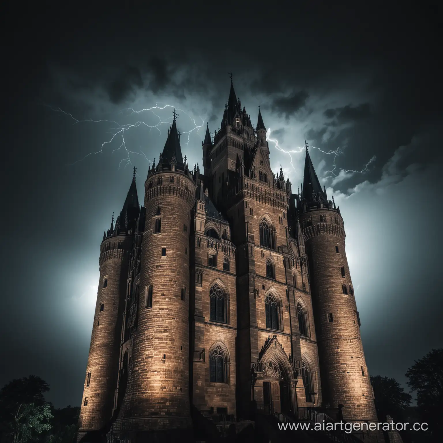 Gothic-Castle-Towering-in-Stormy-Night-Sky
