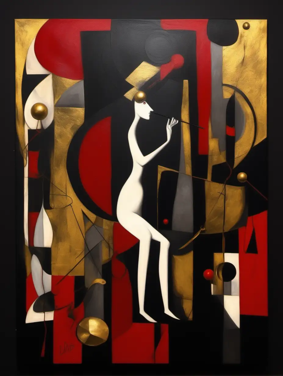 Dadaism Art in Black Red and Gold