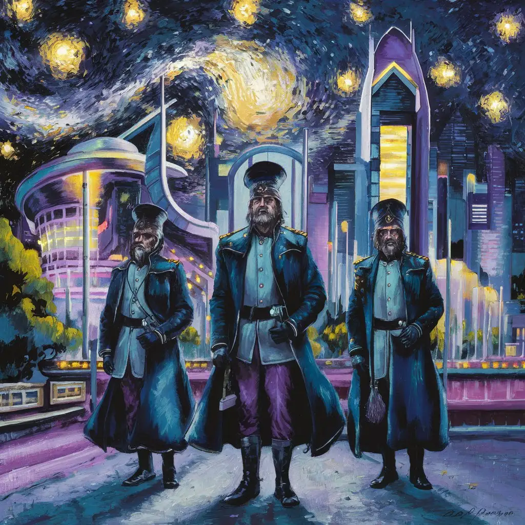 the nightwatchmen painting, oil painting style, impressionism, with a modern twist