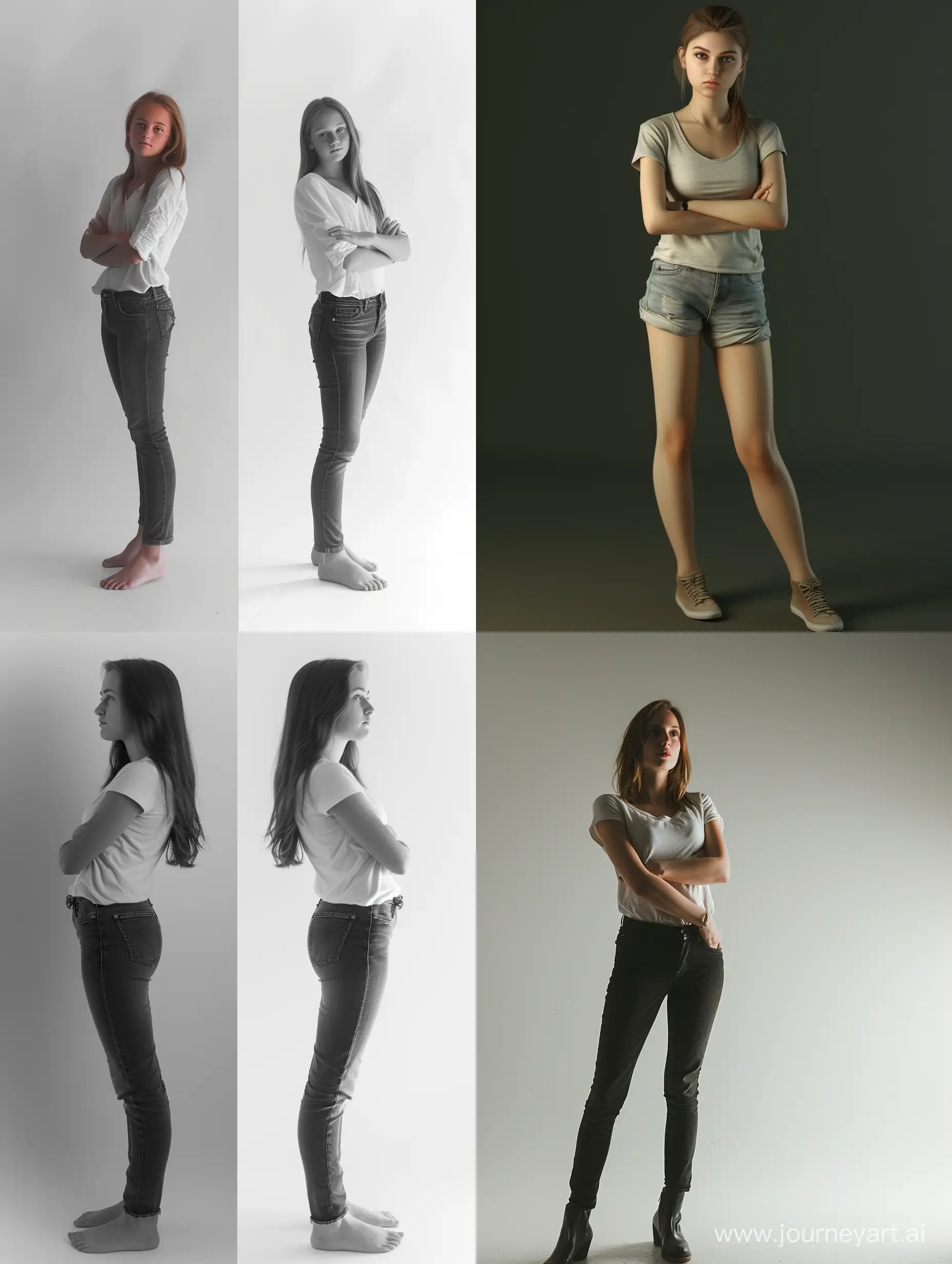 Примеры позирования для фото девушки стоя, один вариант как правильно позировать, другой вариант как неправильно 