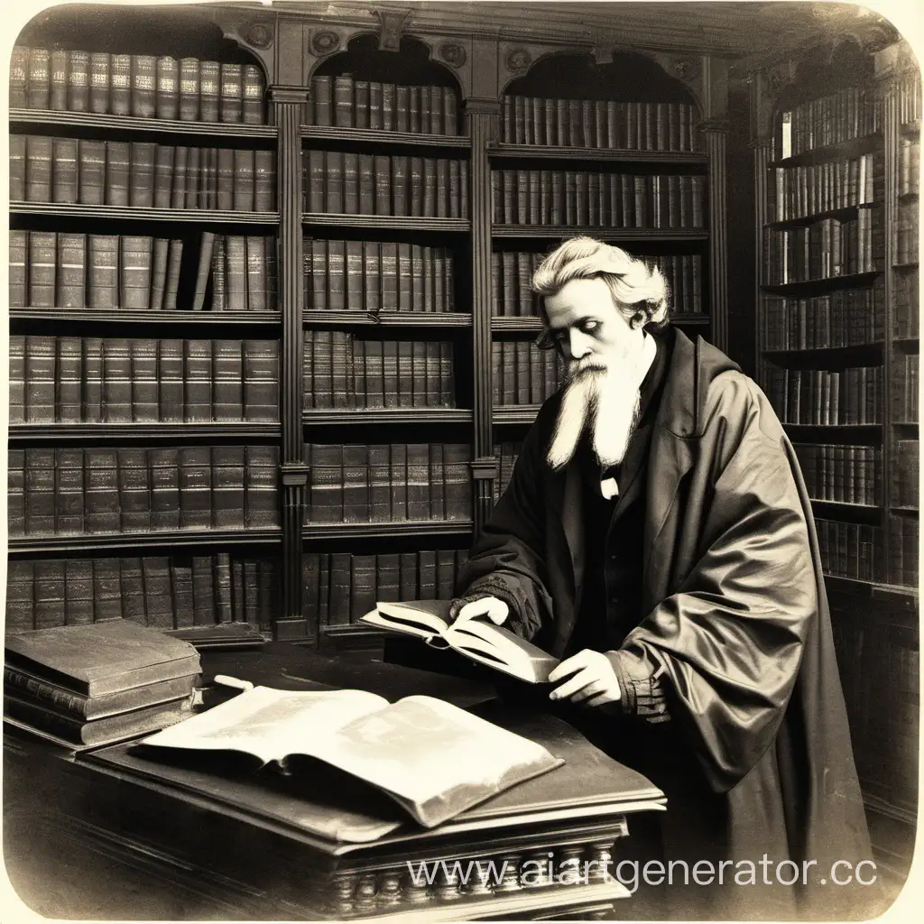 A male scholar at the 19th century library