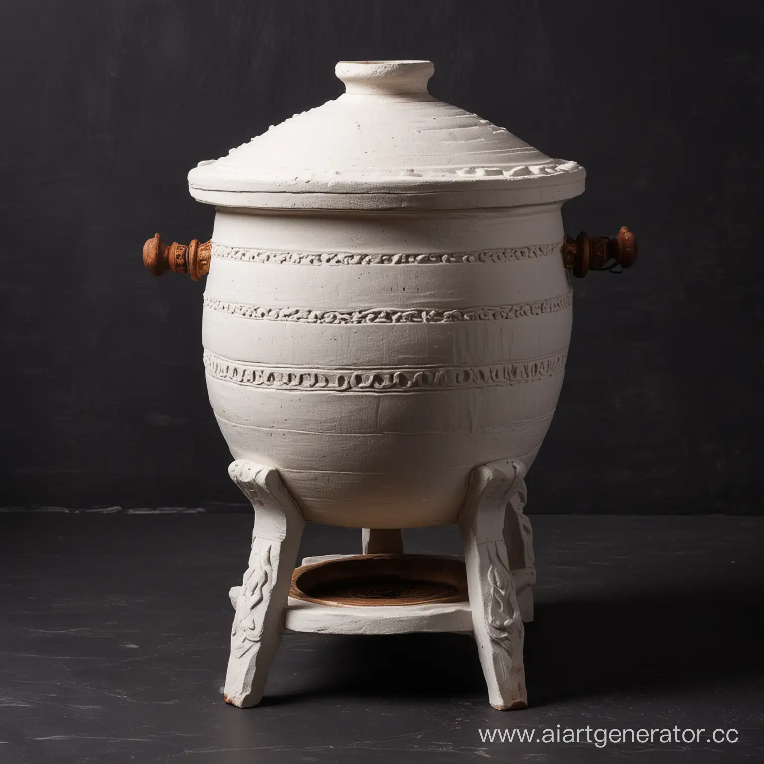 tandoor, beautiful tall, white, stone, on a dark background, with a lid.