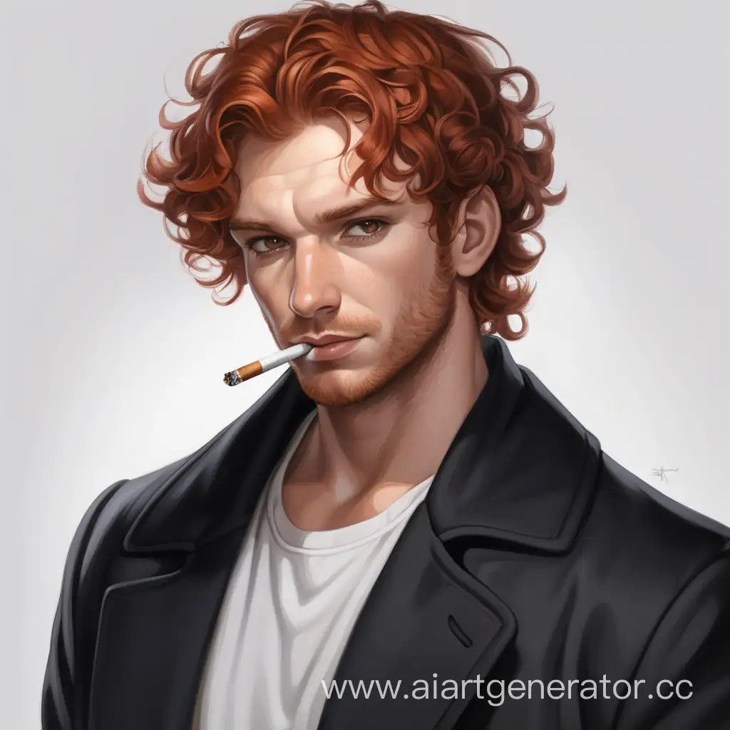 Stoic-RedHaired-Man-in-Black-Coat-Smoking