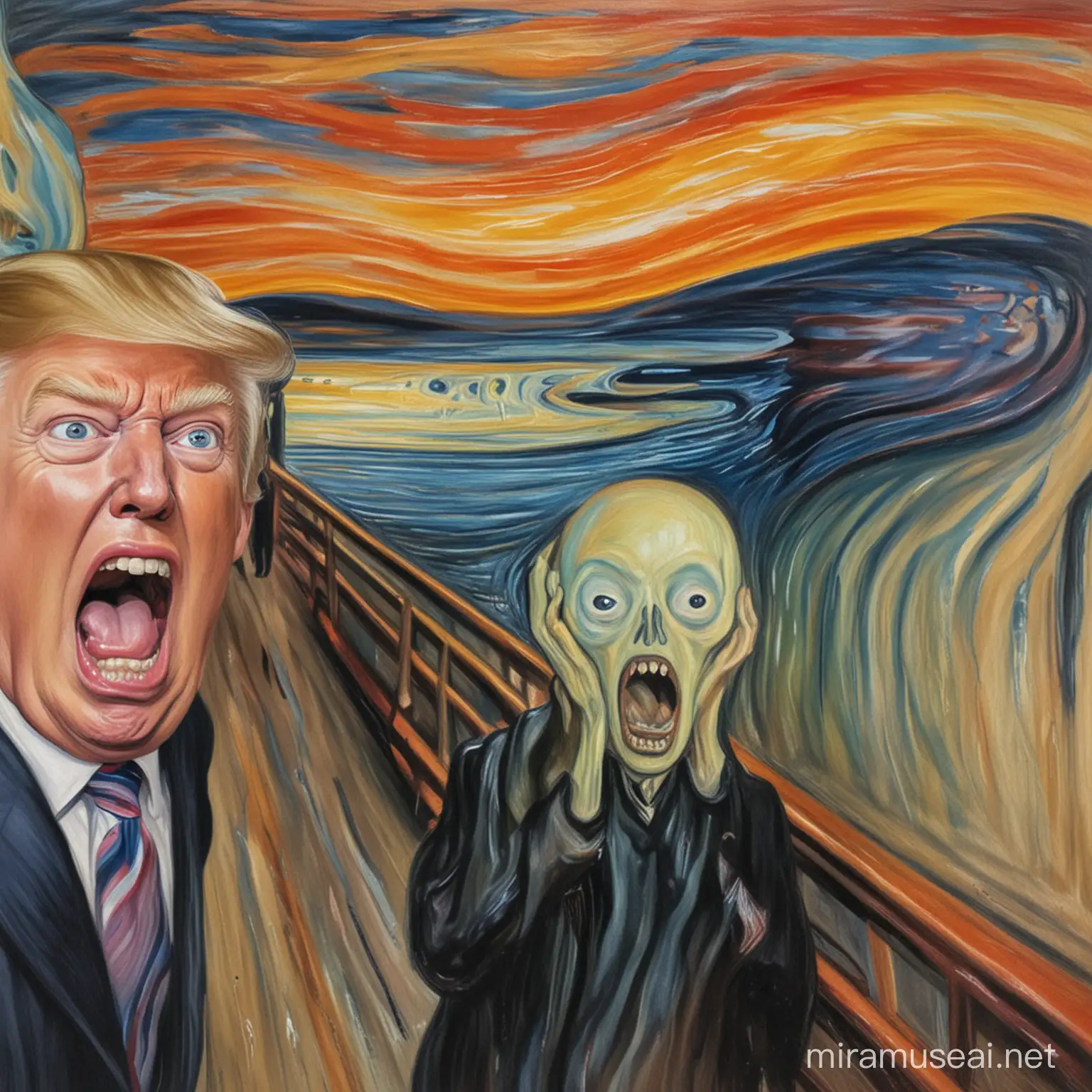 Edvard Munch's painting 'the scream' featuring Donald Trump screaming in agony