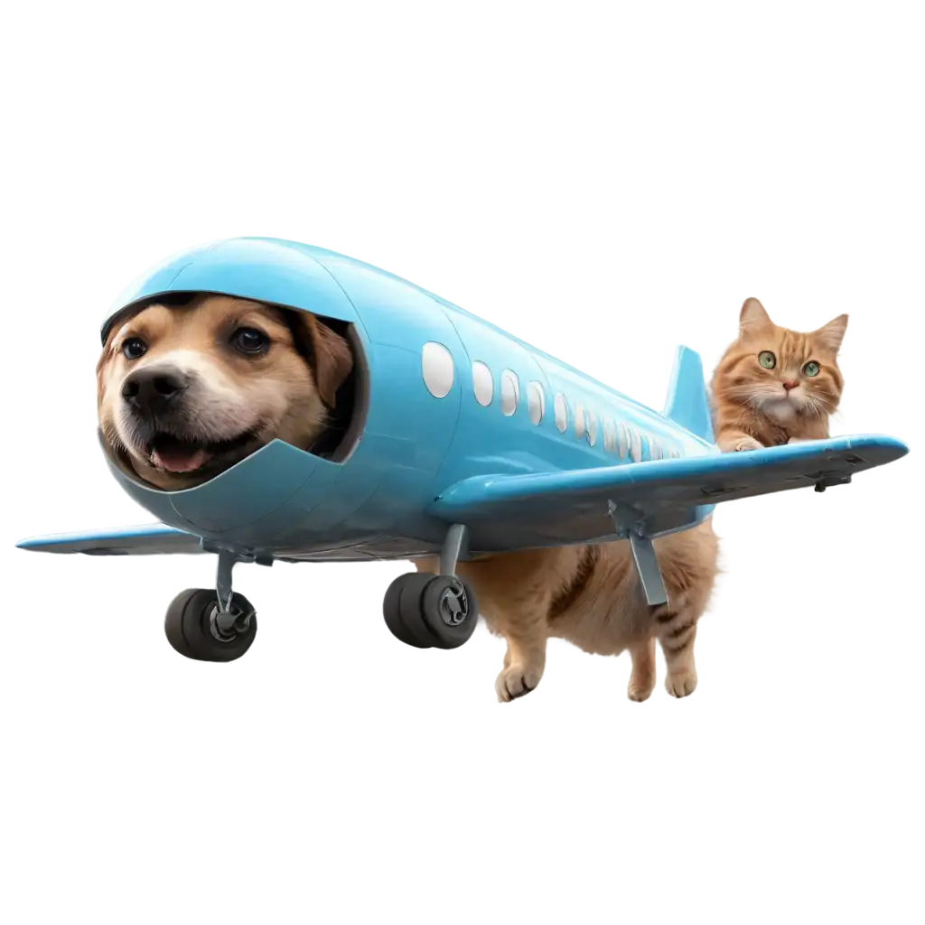 dog and cat flying on an airplane