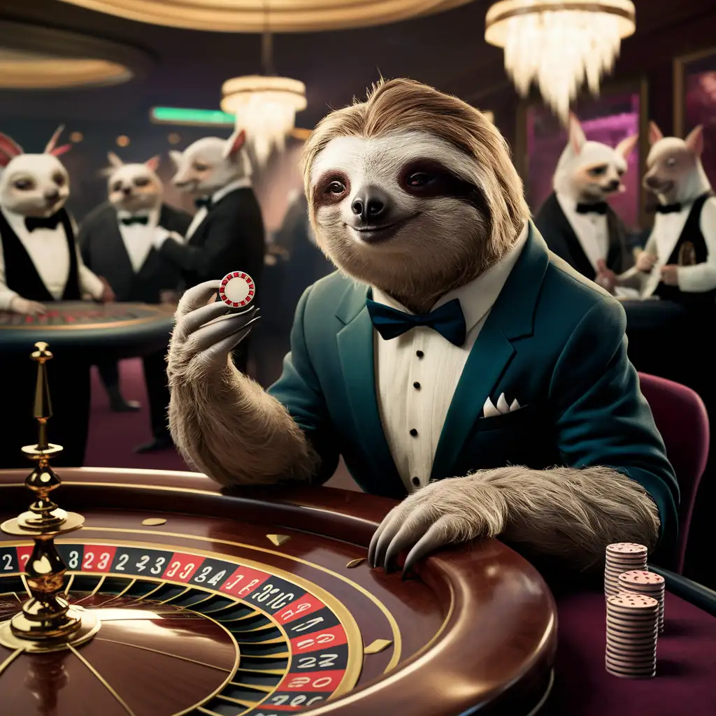 sloth is playing roulette casino