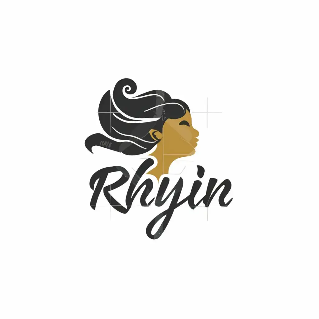a logo design,with the text "Rhyin", main symbol:Curly hair, feminism, girl, curly hair girl,complex,be used in Education industry,clear background