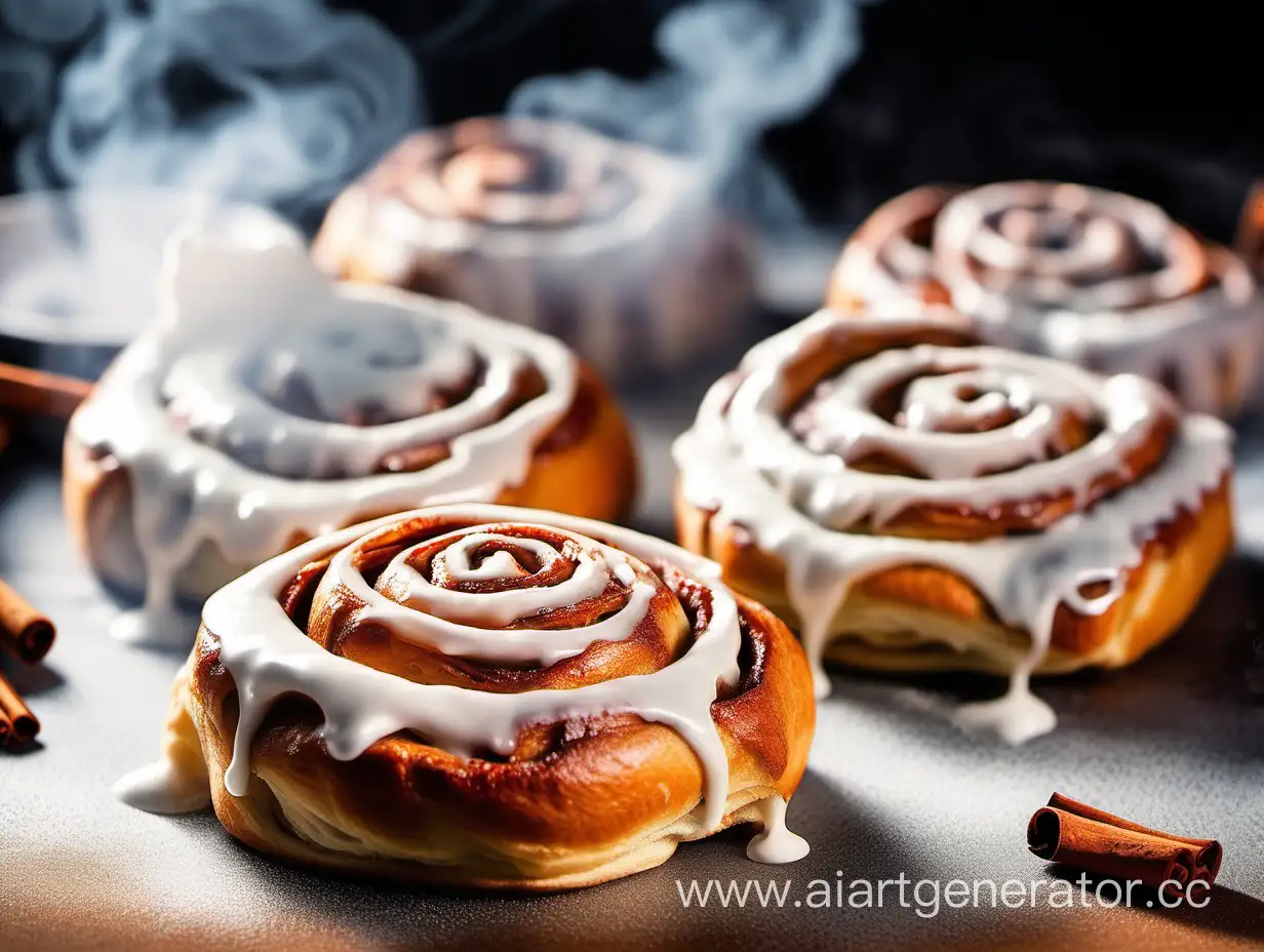 Freshly-Baked-Cinnamon-Rolls-with-Rising-Smoke-on-Pastel-Background