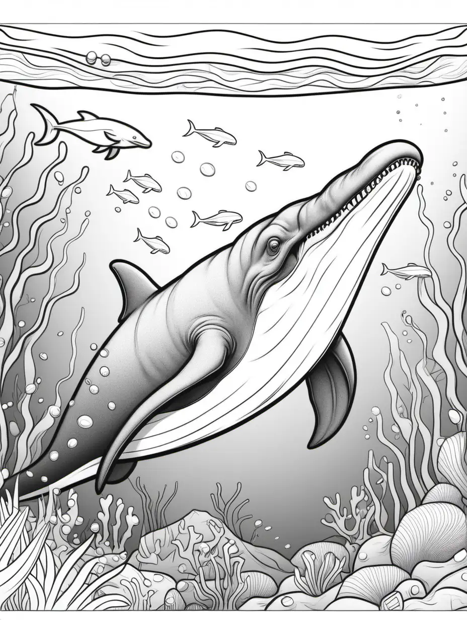 Basilosaurus Underwater Coloring Page for Kids Cartoon Style with Thick Lines and Low Detail