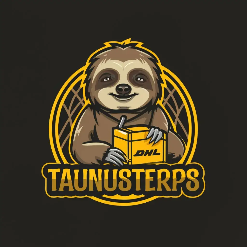 LOGO-Design-For-TaunusTerps-Smiling-Sloth-with-Yellow-DHL-Package-and-Cigar