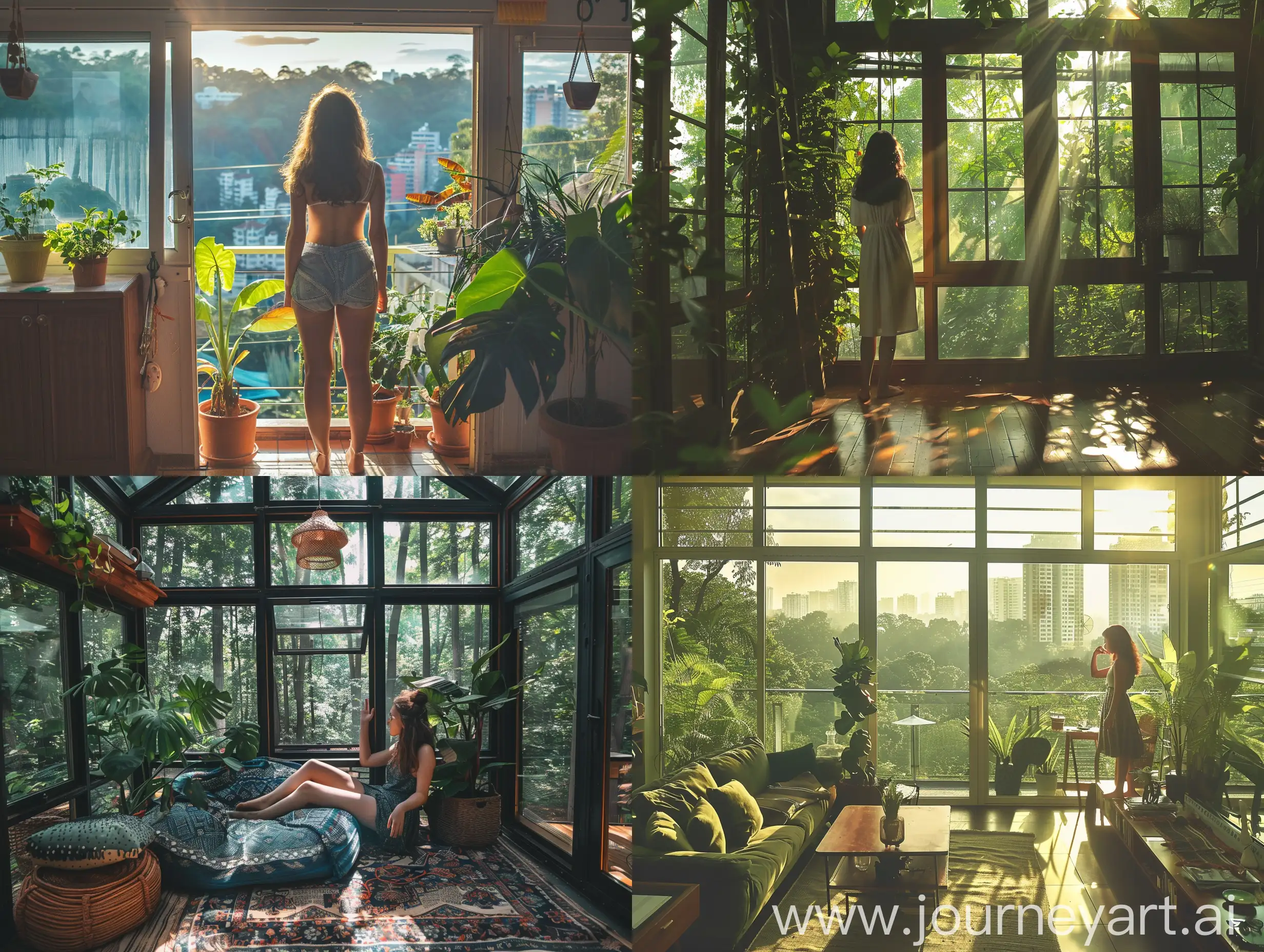 Urban-Sunroom-Overlooking-Forest-Serene-Cityscape-with-Girl