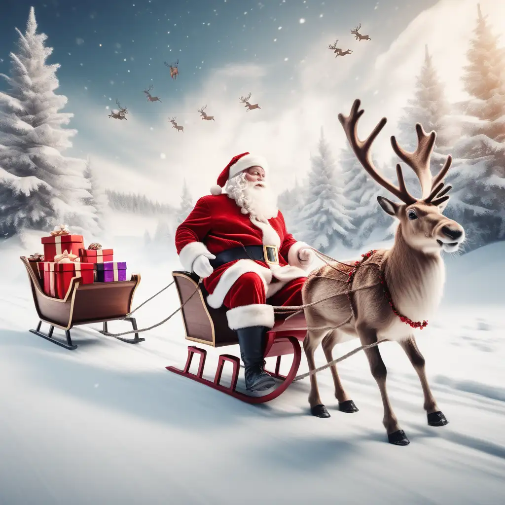 Enchanting Christmas Scene with Santa Claus Reindeer and Gifts