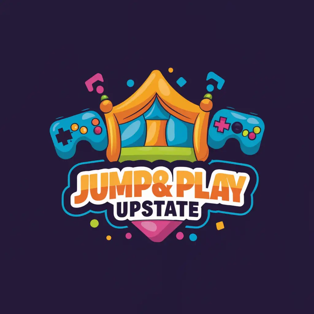 a logo design,with the text "Jump & Play Upstate", main symbol:bounce house
video game
,Moderate,be used in Entertainment industry,clear background