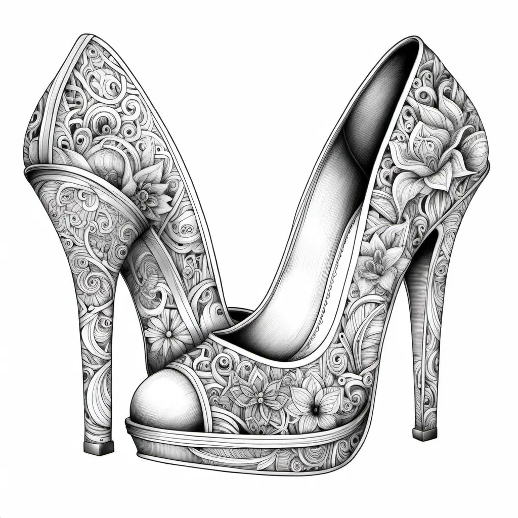 Detailed High Heels Coloring Page for Adults